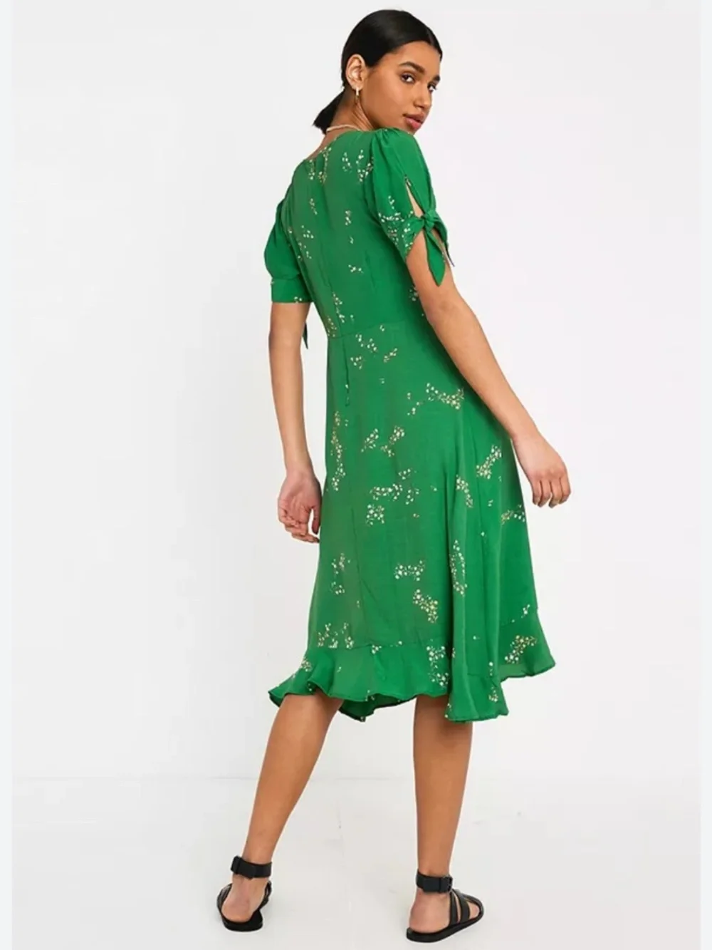 Faithfull The Brand Emilia Midi Dress Myrtille Floral Print Green L - Picture 3 of 12